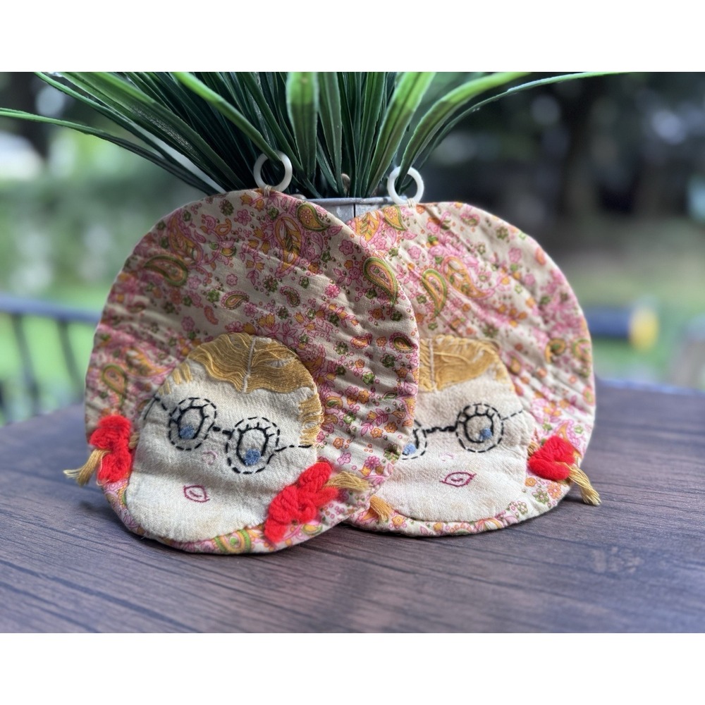 Vintage Pot Warmers Girls With Glasses Kitchen  Decorations So Cute & Colorful